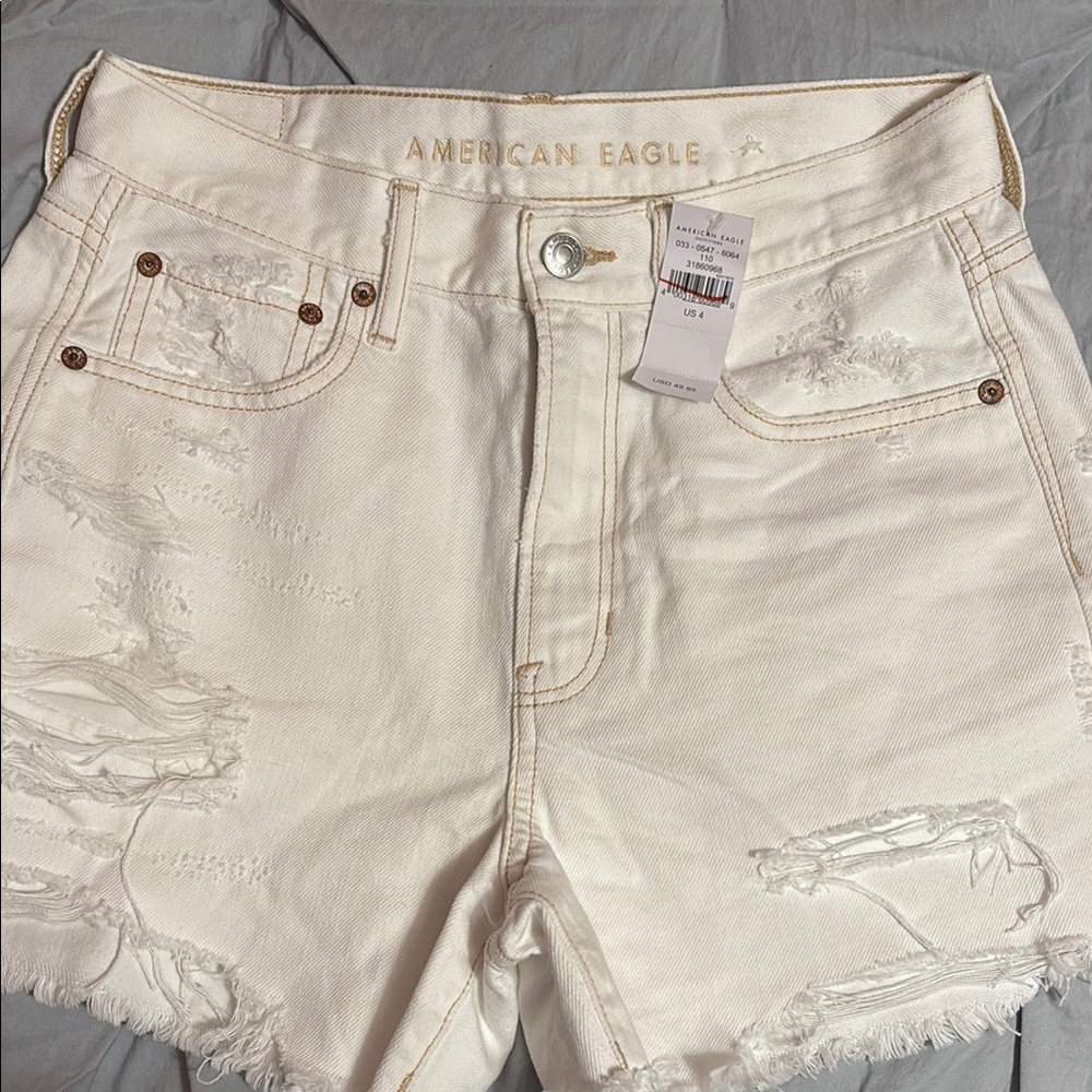 American Eagle Outfitters White Distressed Jean Shorts